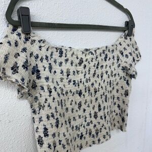 Urban Outfitters Smocked White and Blue Blouse